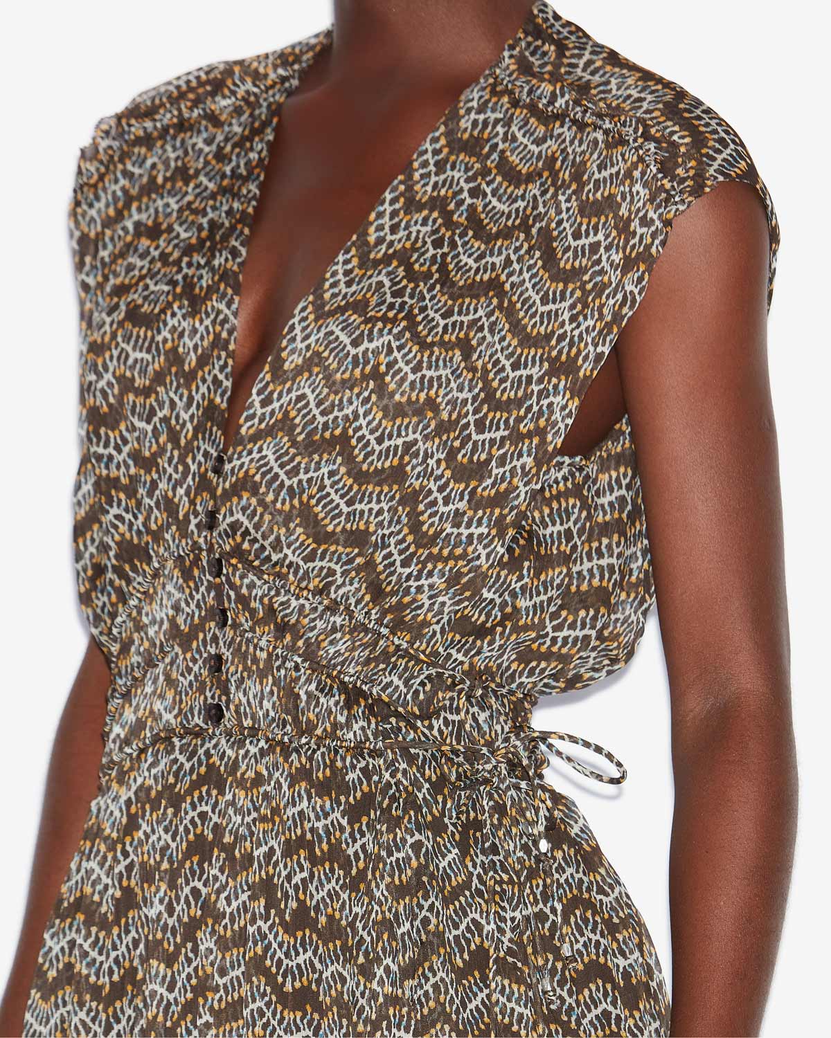 Robe courte anawa en mousseline froncée - Noir délavé - Woman - 2