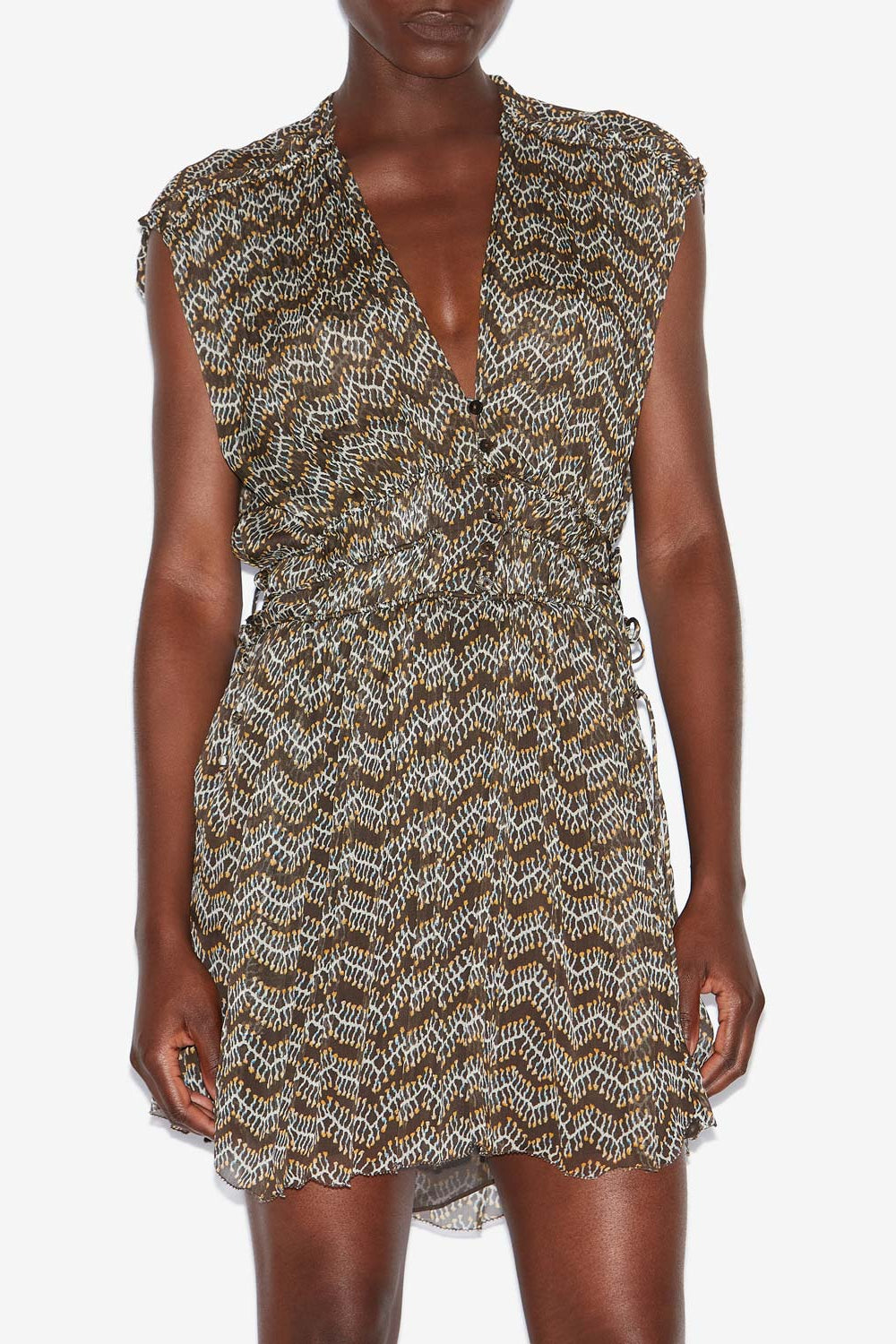 Robe courte anawa en mousseline froncée - Noir délavé - Woman - 4