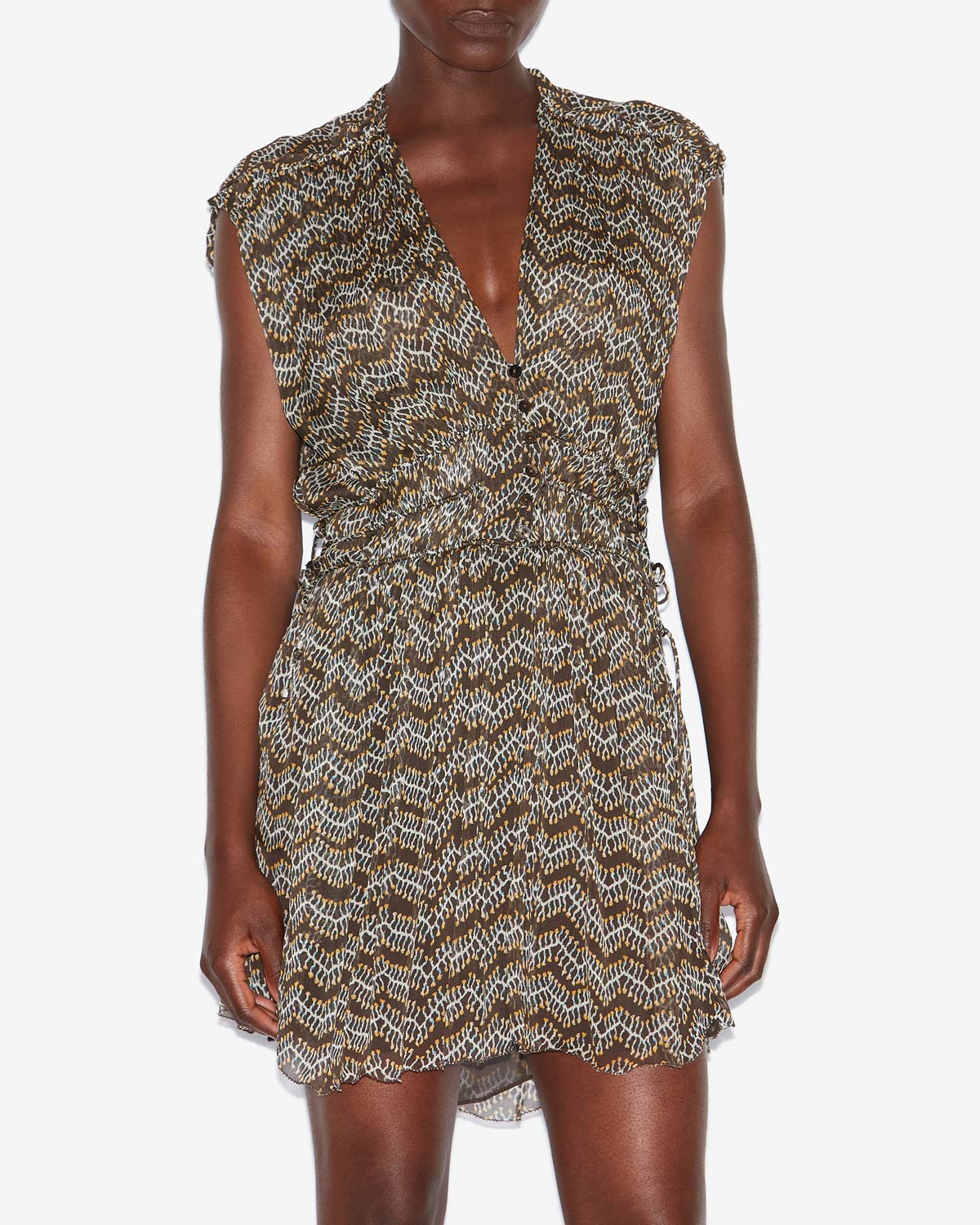 Robe courte anawa en mousseline froncée - Noir délavé - Woman - 3