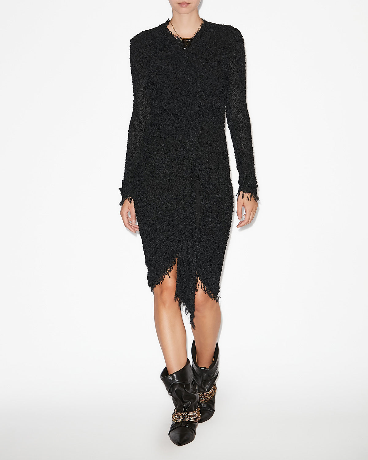 Ophelie draped bouclé jersey dress - Black - Woman - 1