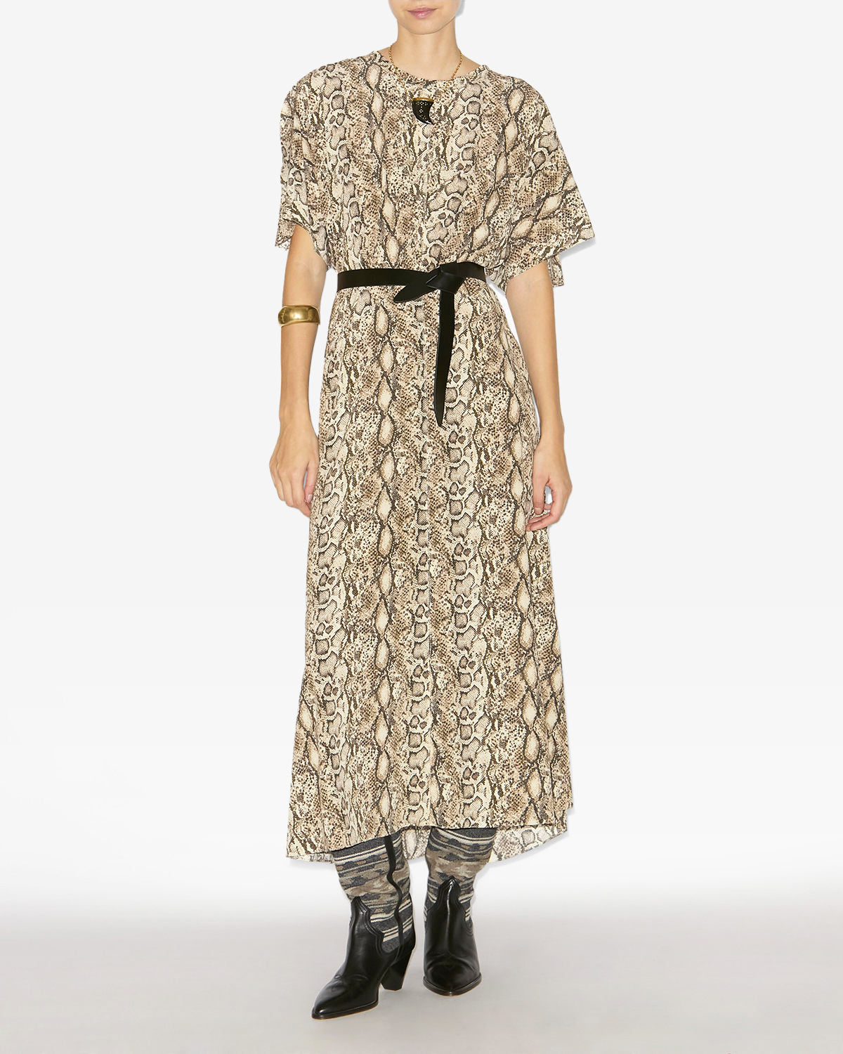 Keany long silk python print dress - Natural - Woman - 1