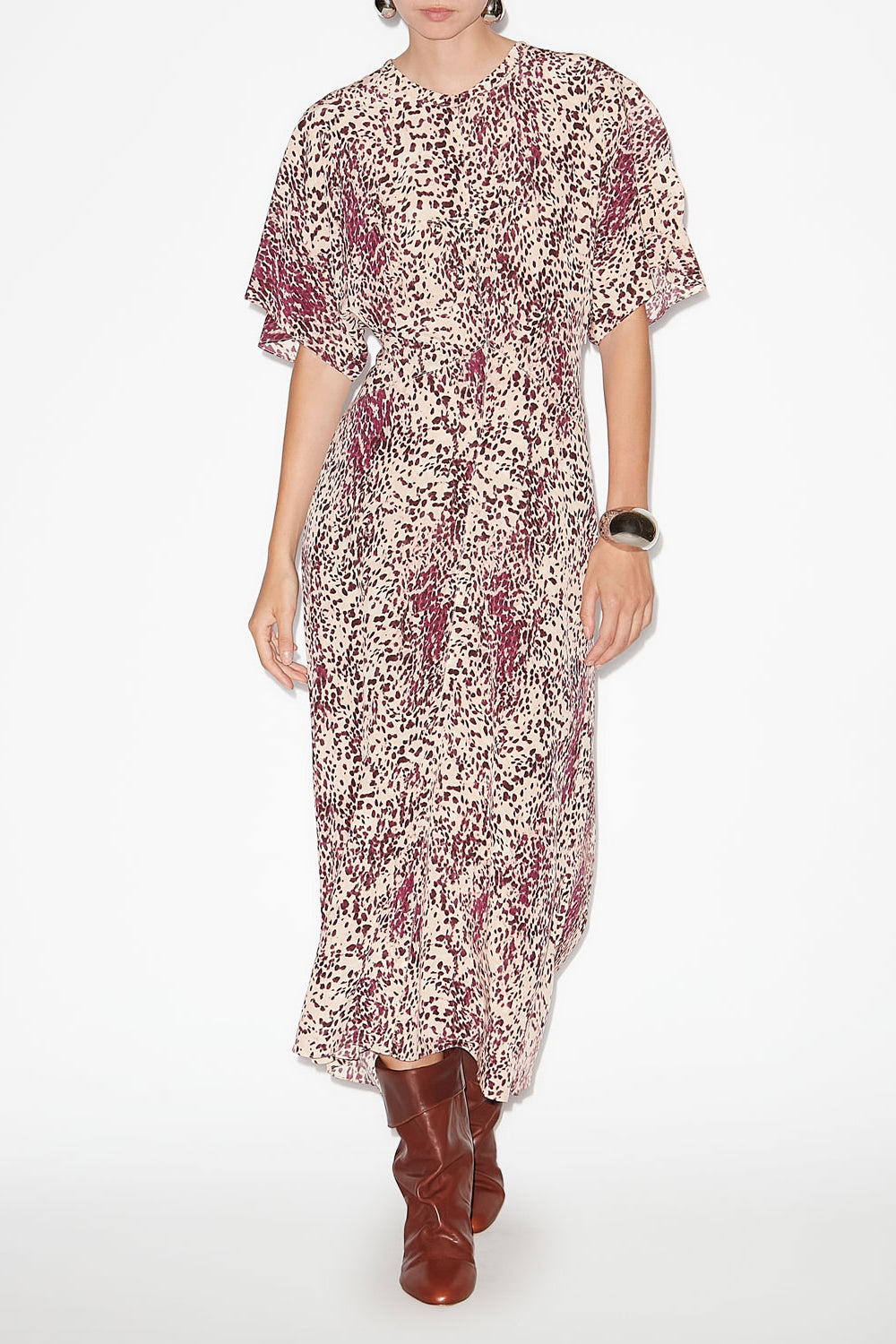 Abito lungo keany in seta con stampa leopardata - Purple-ecru - Woman - 2