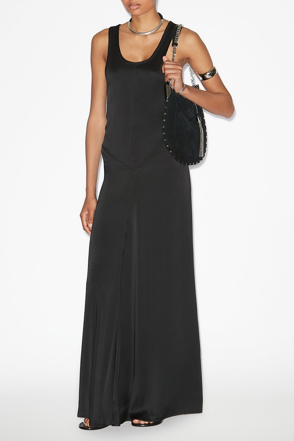 Vestido largo de satén kenza - Negro - Woman - 2