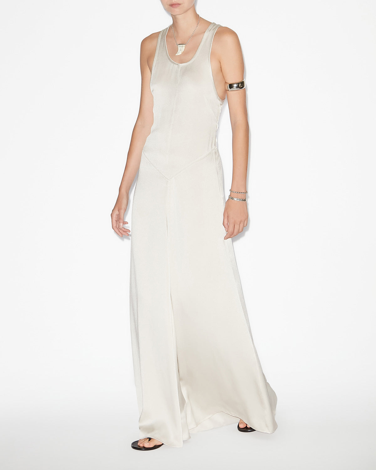 Kenza long satin dress - Chalk - Woman - 1