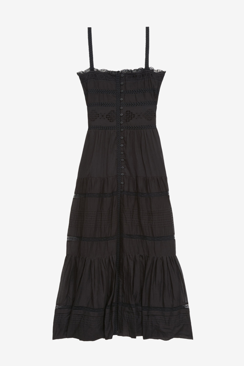 Abito lungo divine in voile di cotone finemente lavorato - Nero - Woman - 1