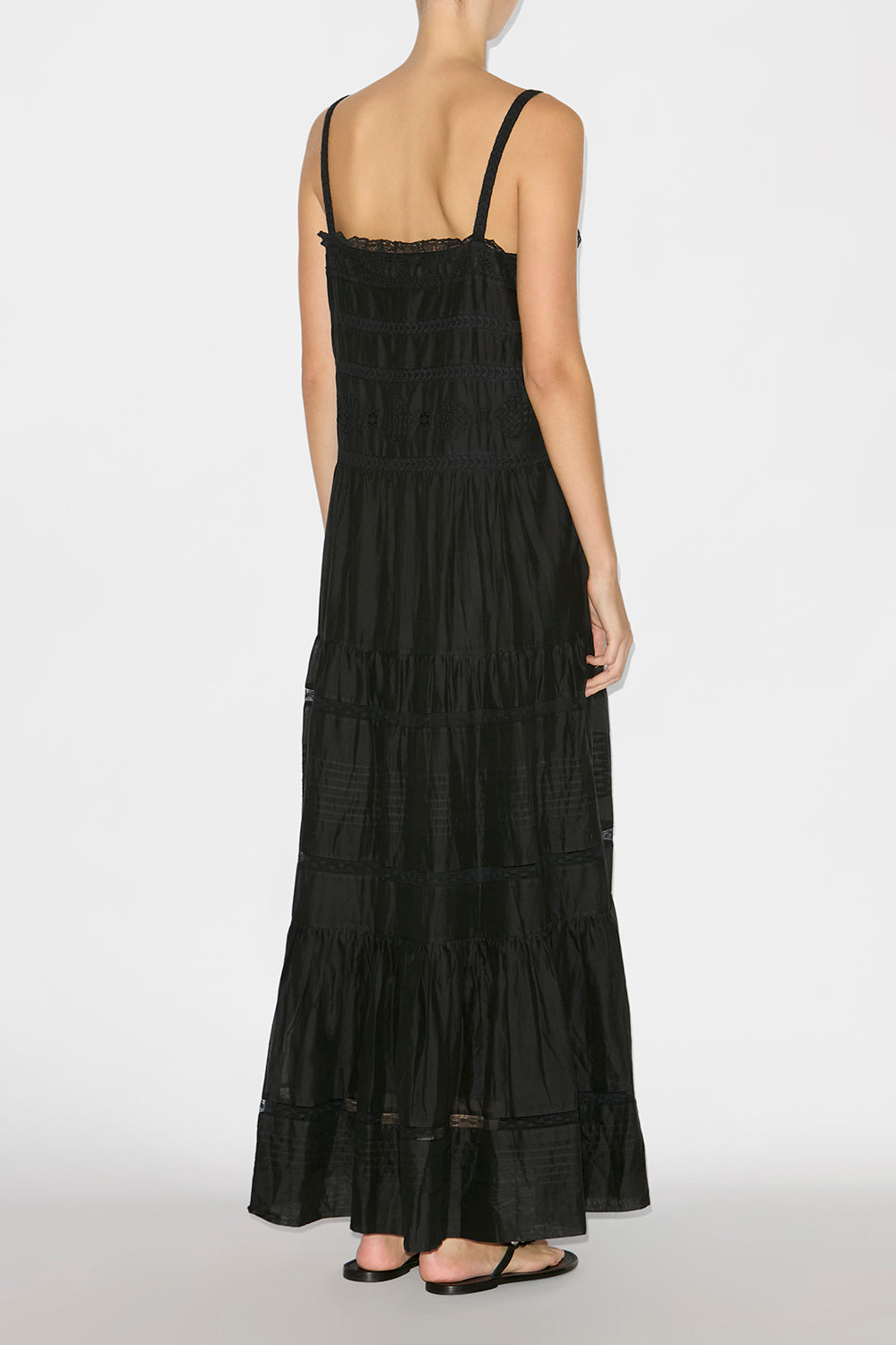 Abito lungo divine in voile di cotone finemente lavorato - Nero - Woman - 4