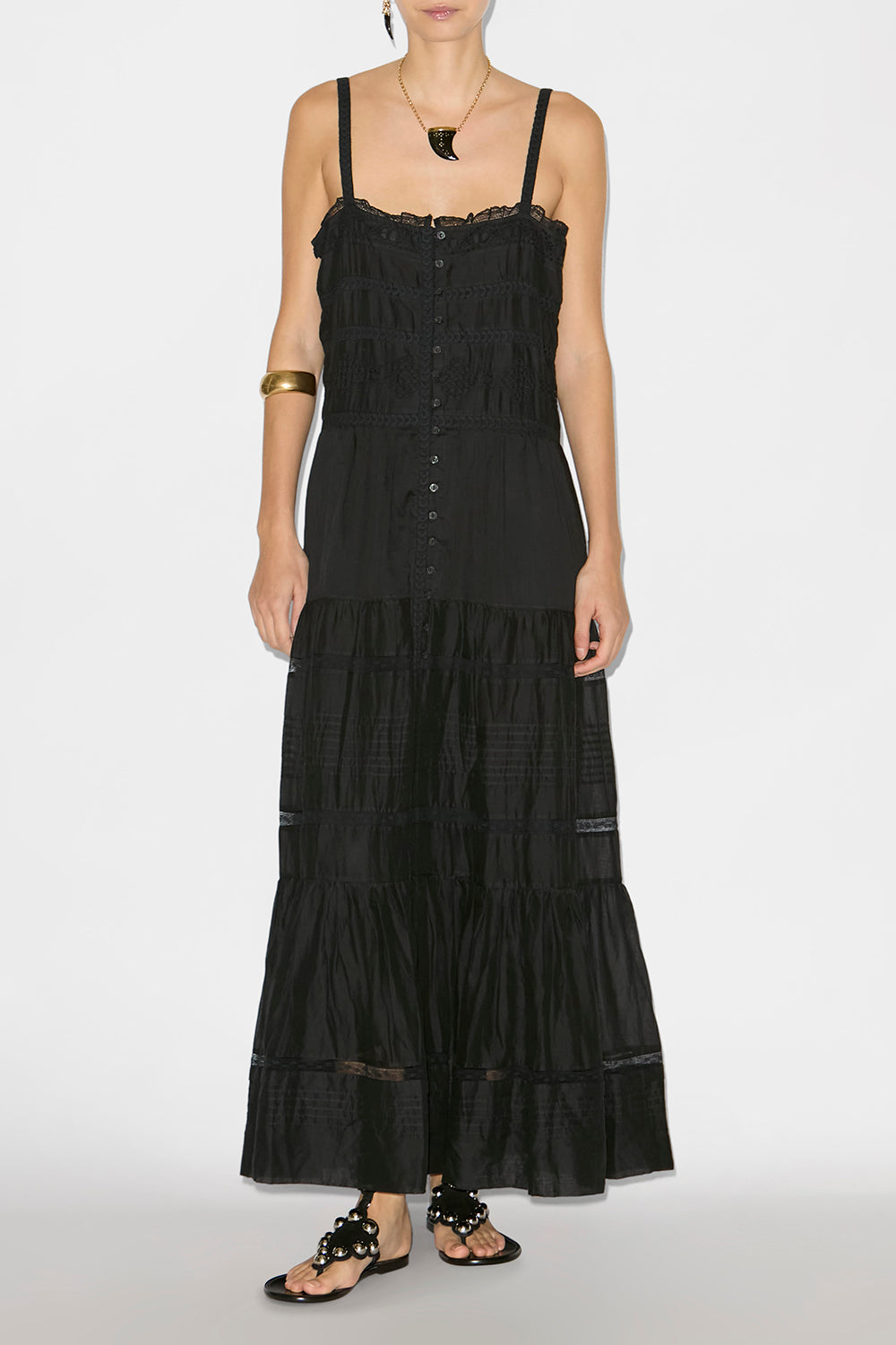 Abito lungo divine in voile di cotone finemente lavorato - Nero - Woman - 2