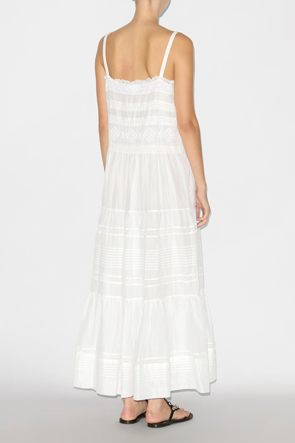 Abito lungo divine in voile di cotone finemente lavorato - Bianco - Woman - 4