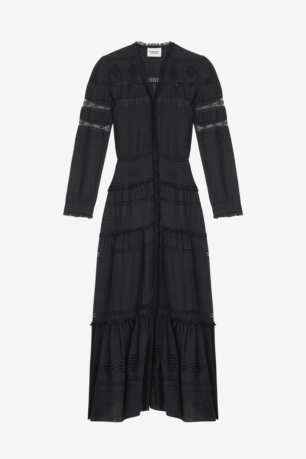 Robe longue daniva en voile de coton ouvragé  - Noir - Woman - 1