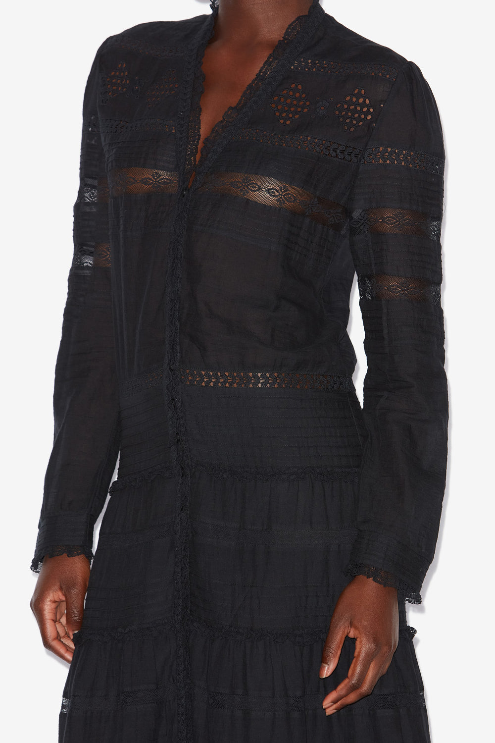 Robe longue daniva en voile de coton ouvragé  - Noir - Woman - 3