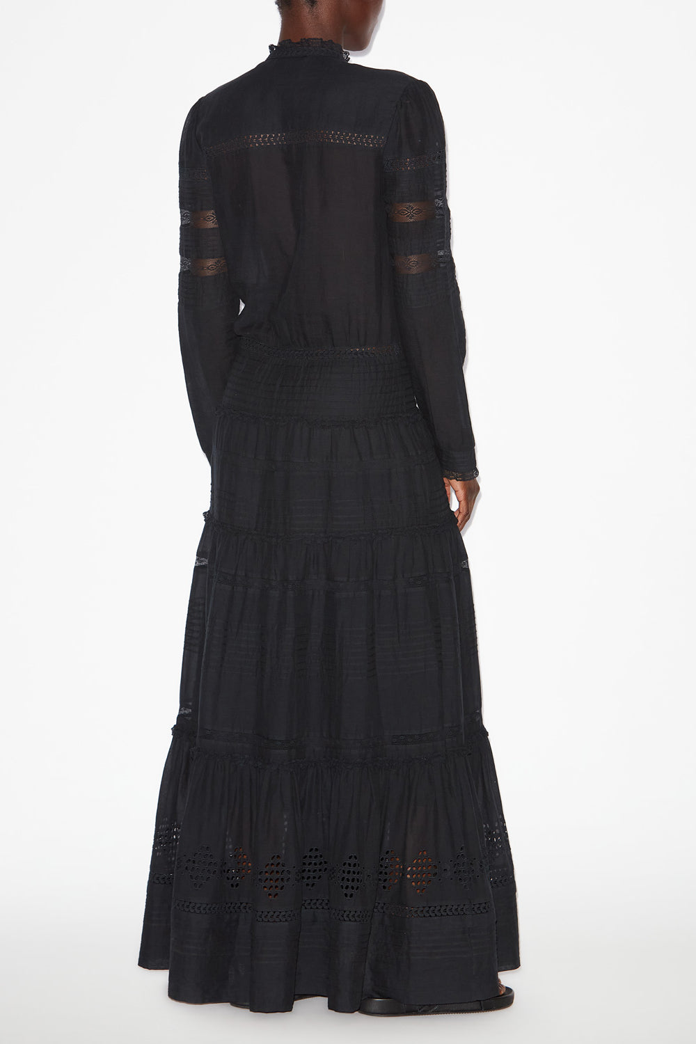 Robe longue daniva en voile de coton ouvragé  - Noir - Woman - 5