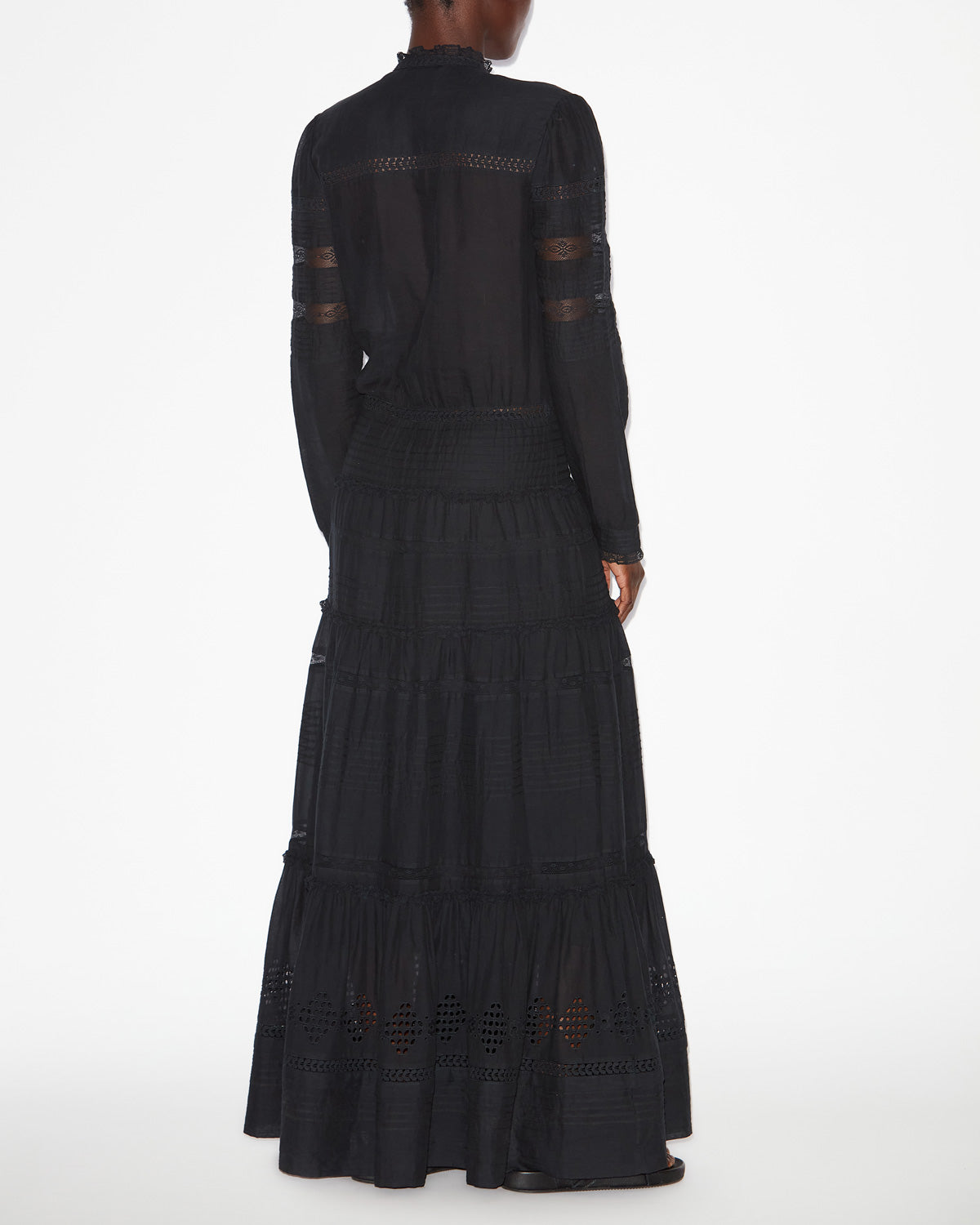 Daniva long elaborate cotton voile dress - Black - Woman - 4