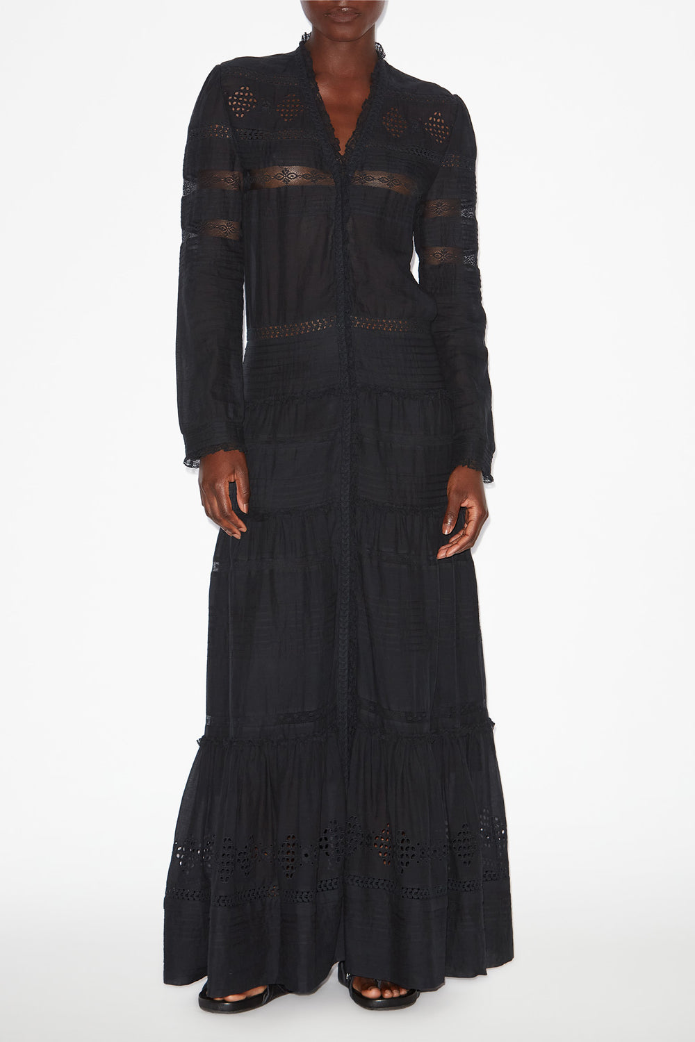 Robe longue daniva en voile de coton ouvragé  - Noir - Woman - 2