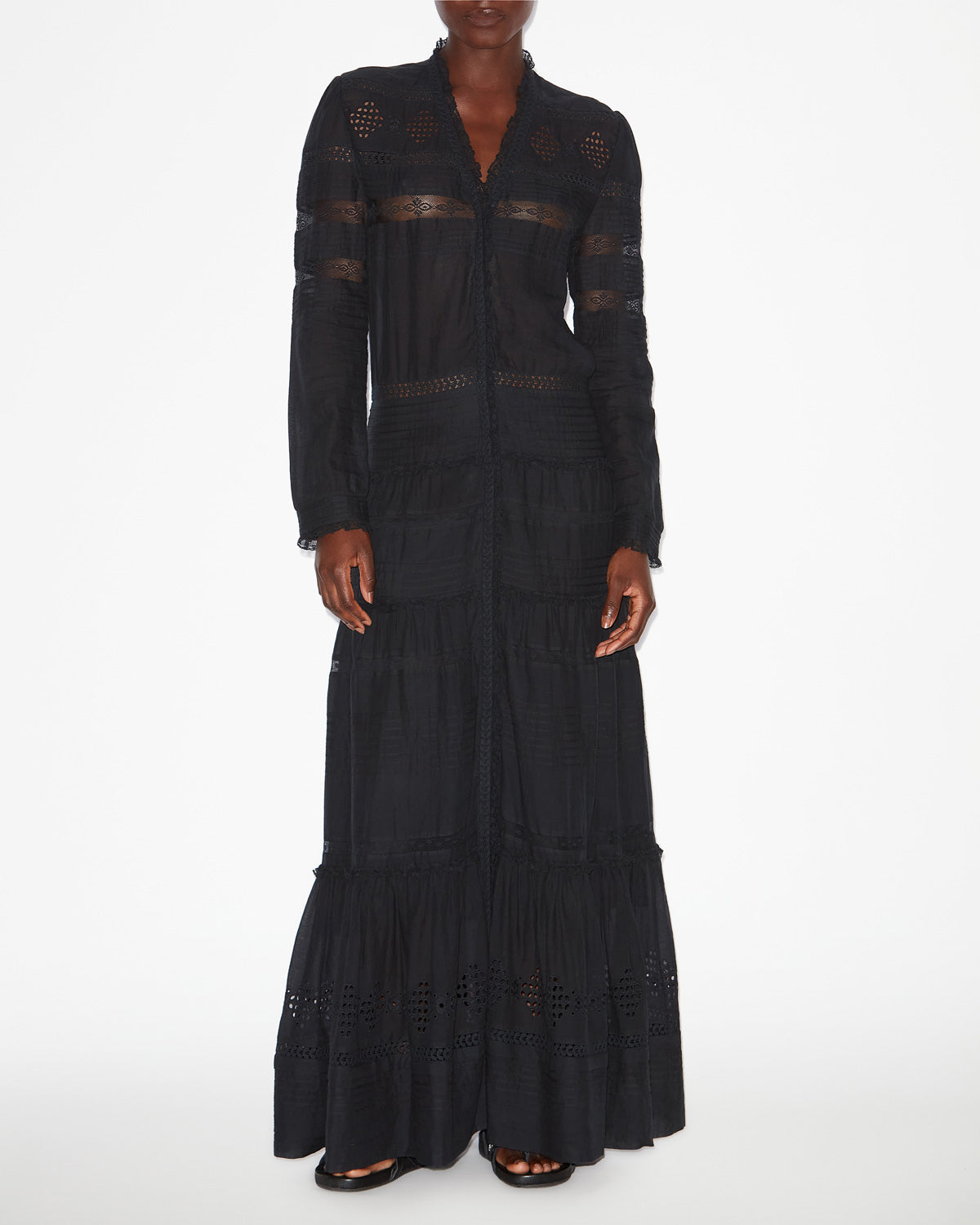 Daniva long elaborate cotton voile dress - Black - Woman - 1