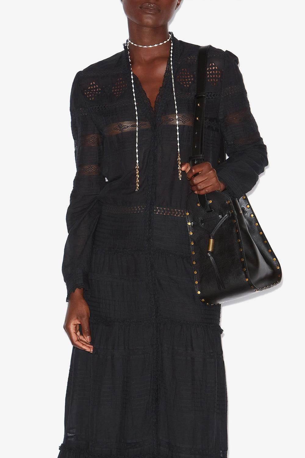 Robe longue daniva en voile de coton ouvragé  - Noir - Woman - 4