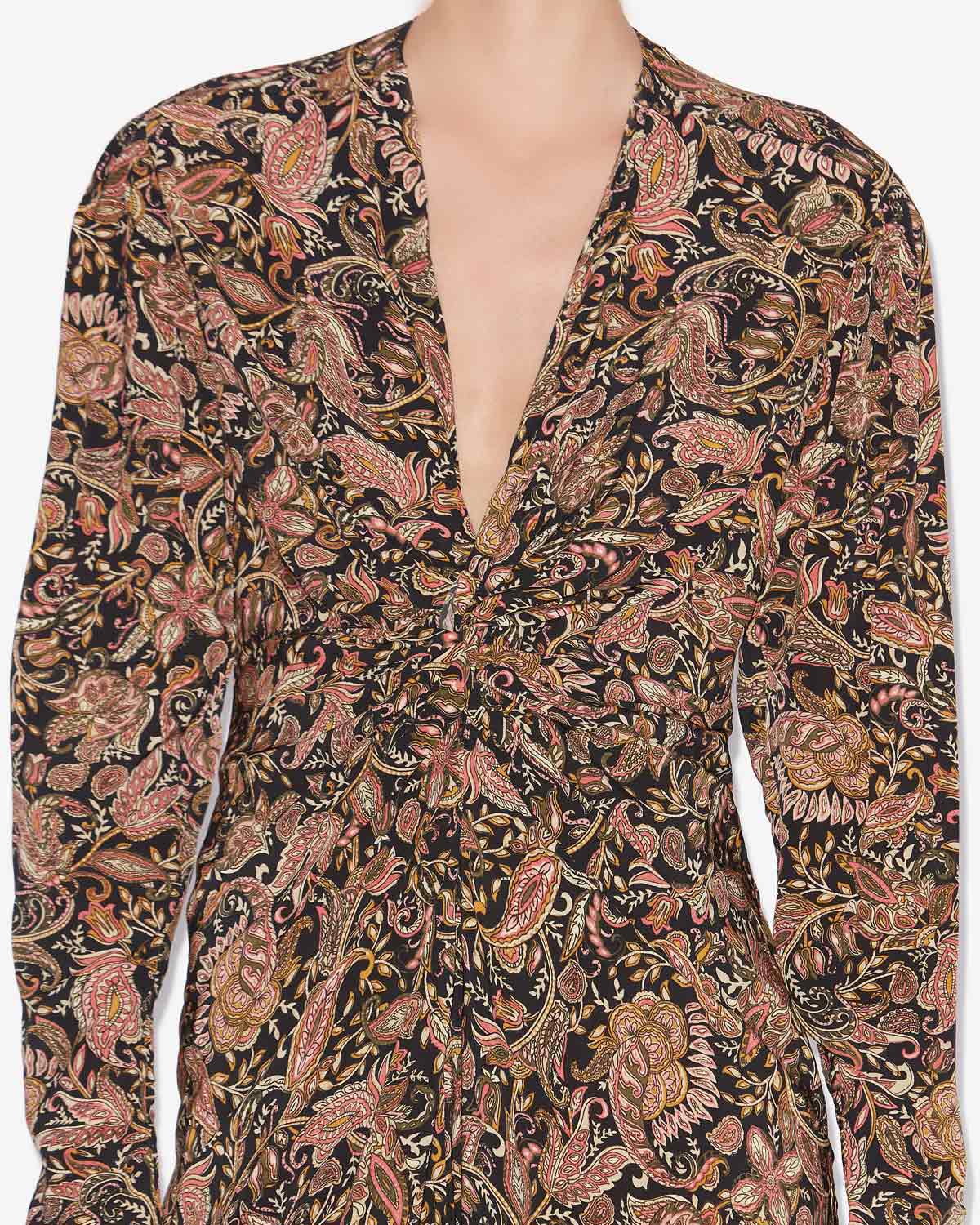 Robe midi zeliha imprimée à manches longues - Noir-ocre - Woman - 2