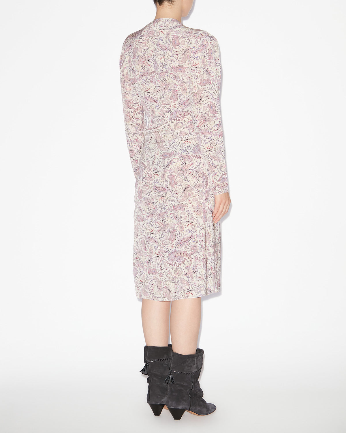 Bedrucktes midikleid zeliha mit langen ärmeln - Ecru-purple - Woman - 3