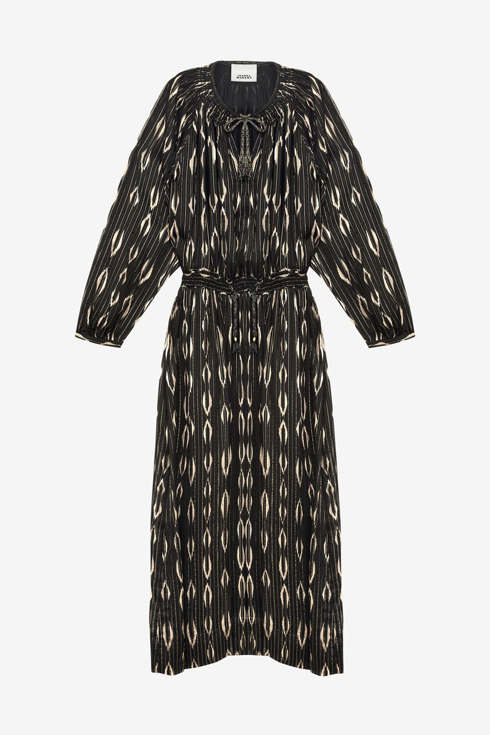 Abito lungo sana in seta con motivi grafici - Black and ecru - Woman - 1