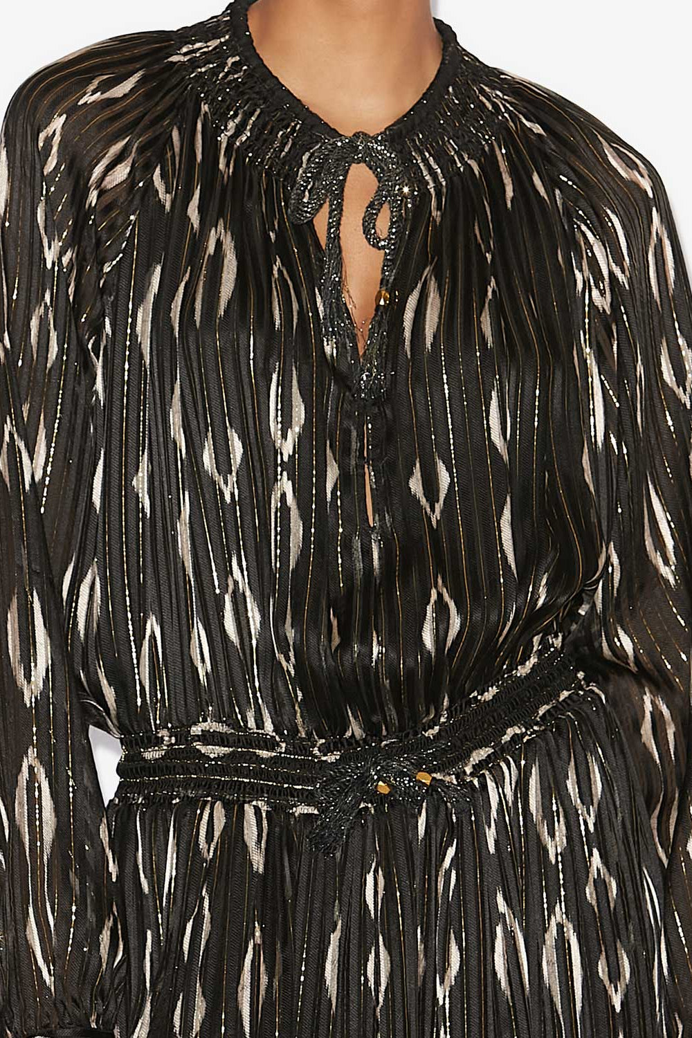 Abito lungo sana in seta con motivi grafici - Black and ecru - Woman - 3