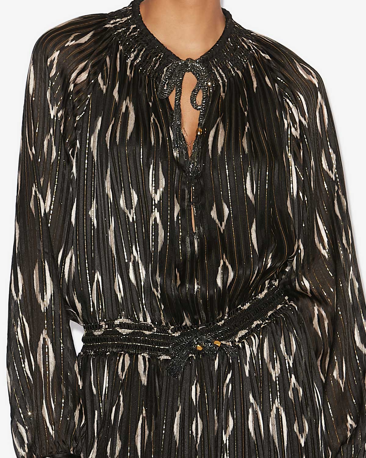 Robe longue sana en soie à motifs graphiques - Noir et écru - Woman - 2