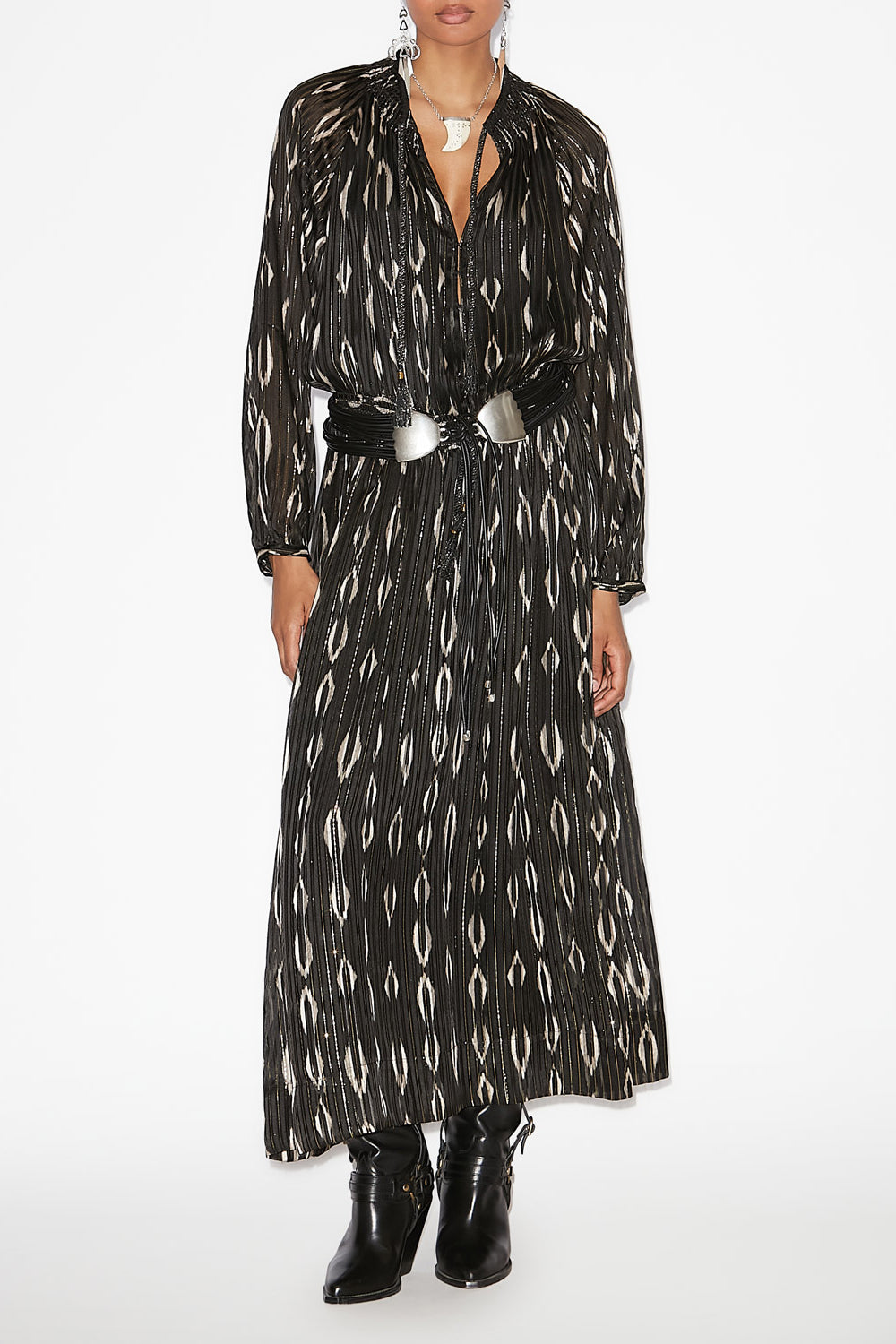 Abito lungo sana in seta con motivi grafici - Black and ecru - Woman - 2