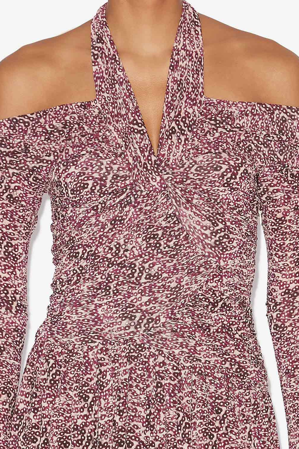 Abito drappeggiato valentine in jersey con stampa - Purple-ecru - Woman - 3