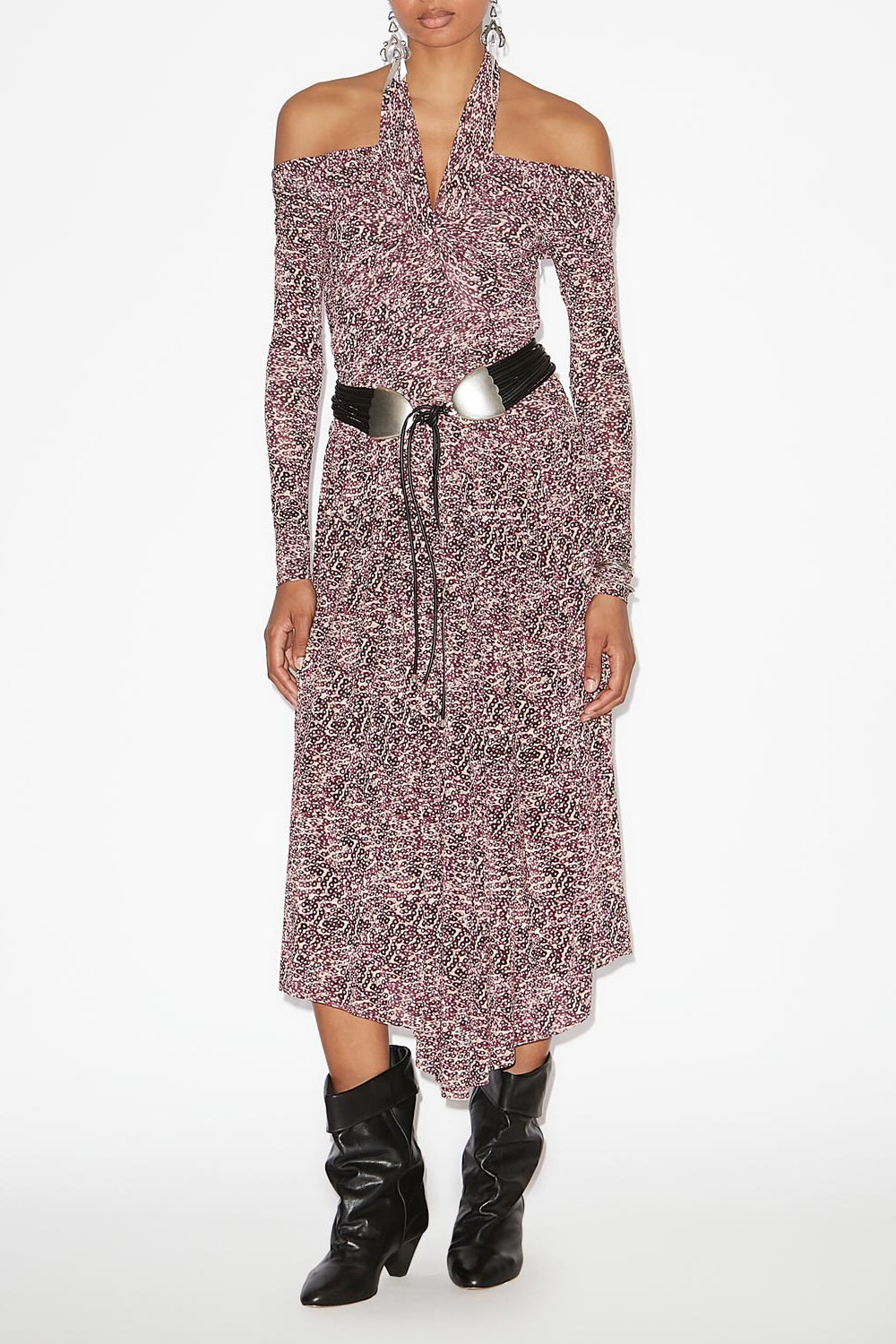 Abito drappeggiato valentine in jersey con stampa - Purple-ecru - Woman - 2