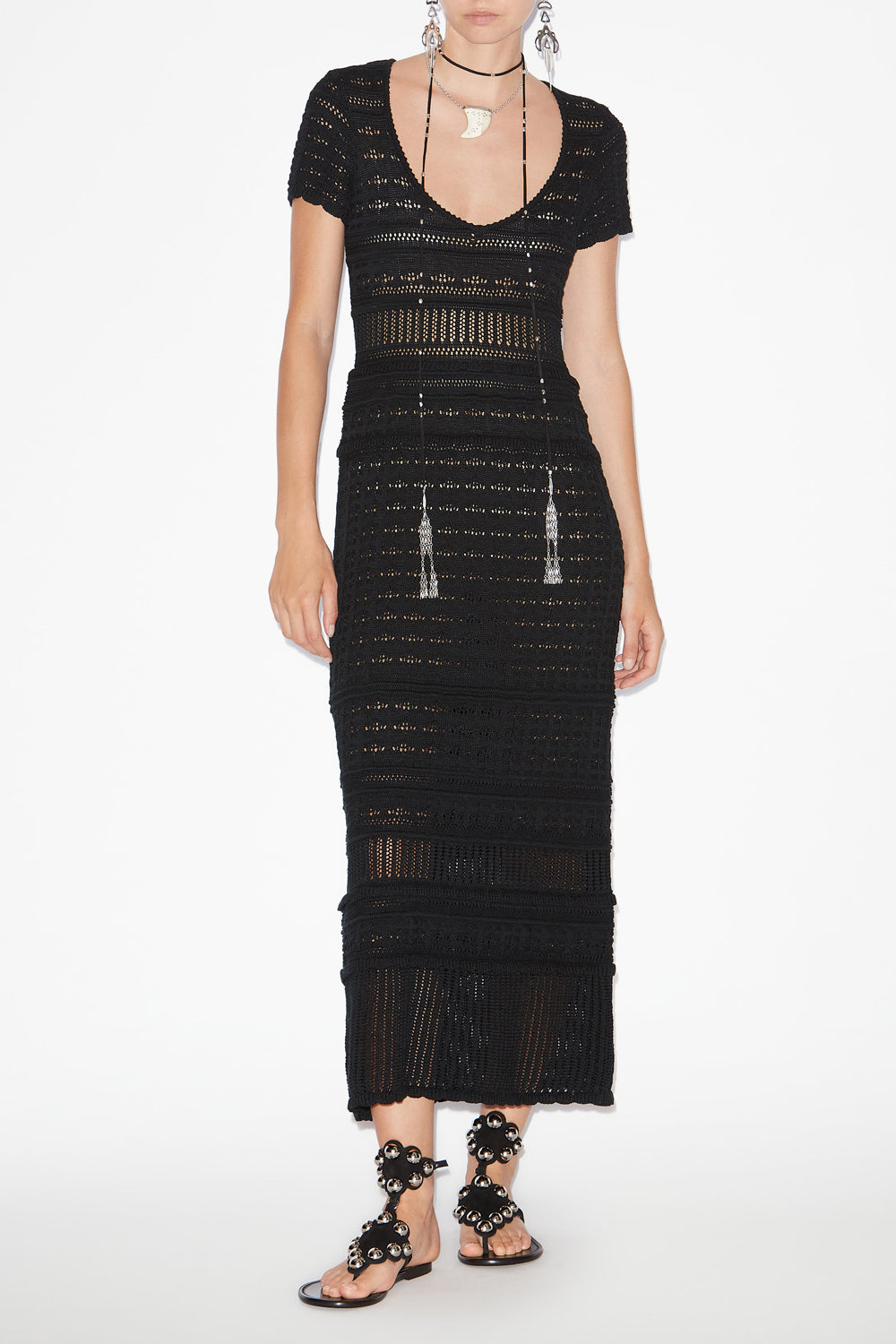 Aurore long openwork knit dress - Black - Woman - 2