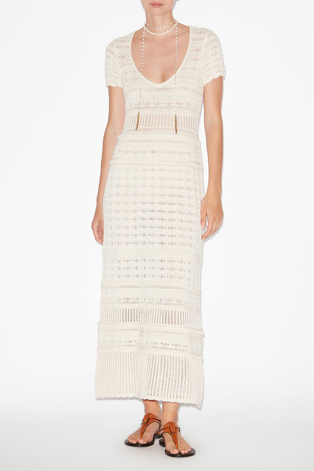 Aurore long openwork knit dress - Ecru - Woman - 2