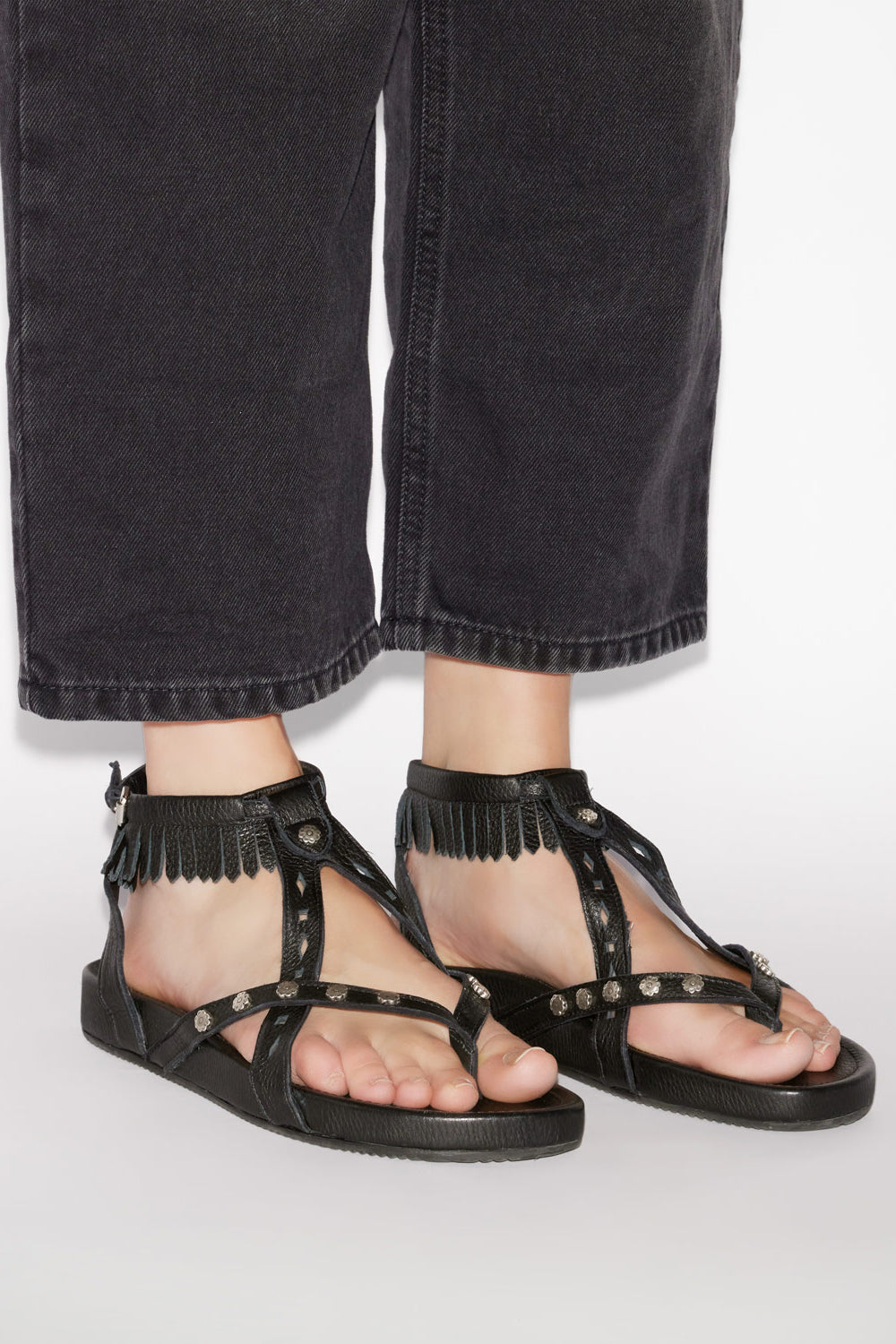 Sandalias de cuero suave granulado silya - Negro - Woman - 5