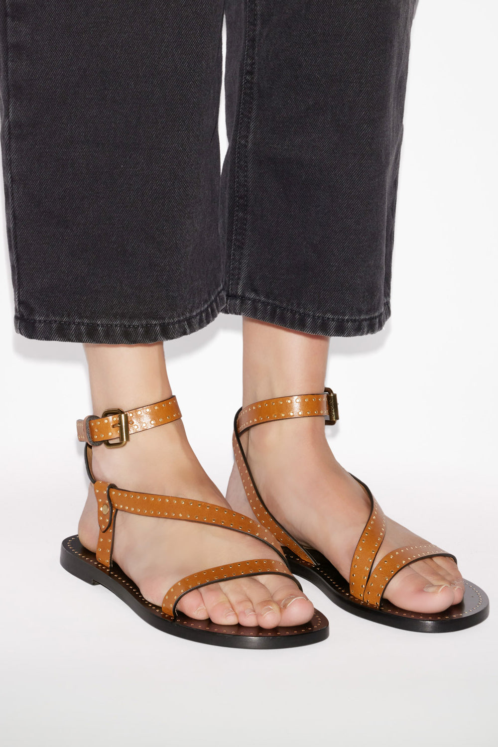 Sandales plates jopee en cuir clouté - Havana - Woman - 5