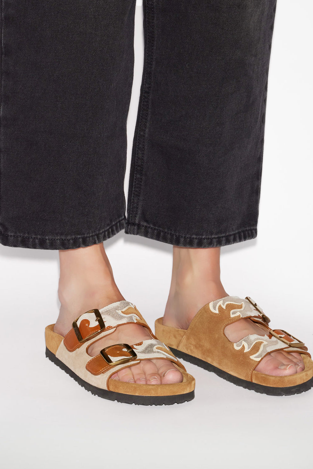 Lelik calfskin leather flame pattern sandals - Beige - Woman - 5