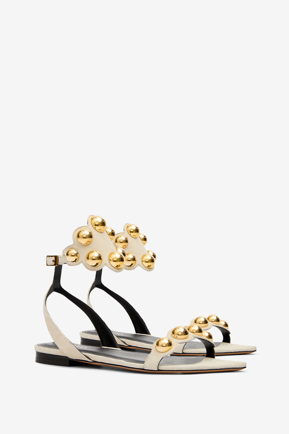 Aselda jeweled suede leather sandals - Ecru-gold - Woman - 3