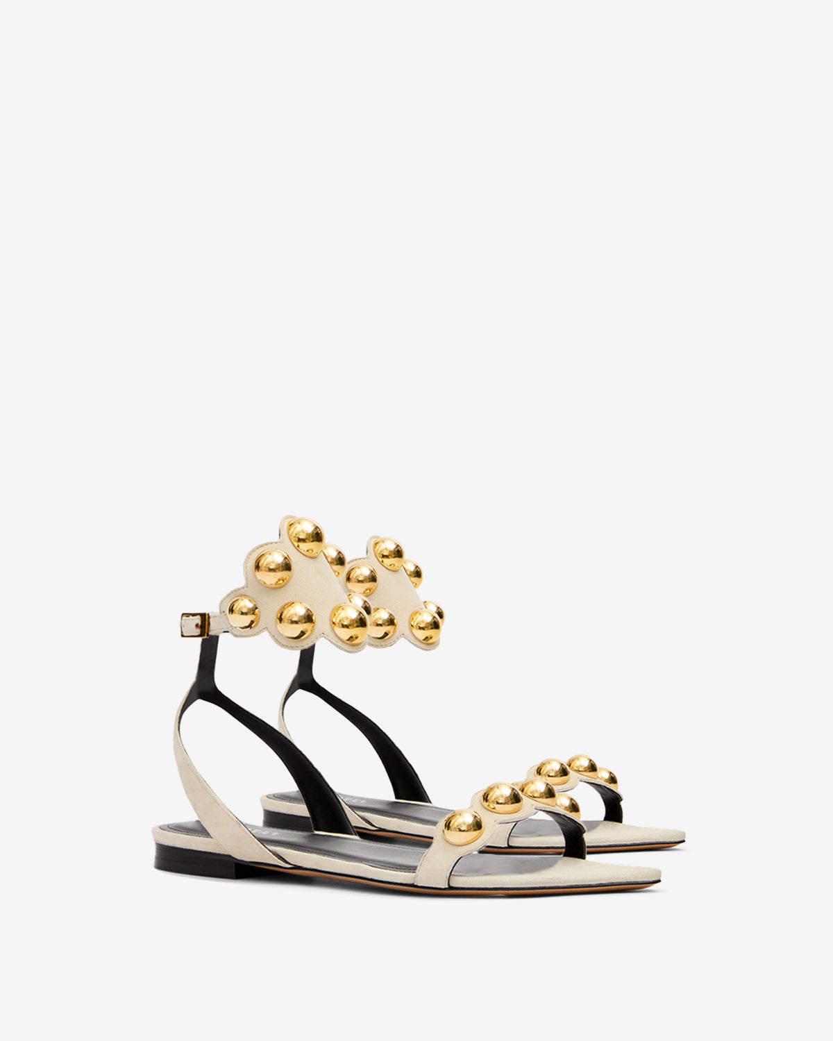 Aselda jeweled suede leather sandals - Ecru-gold - Woman - 3