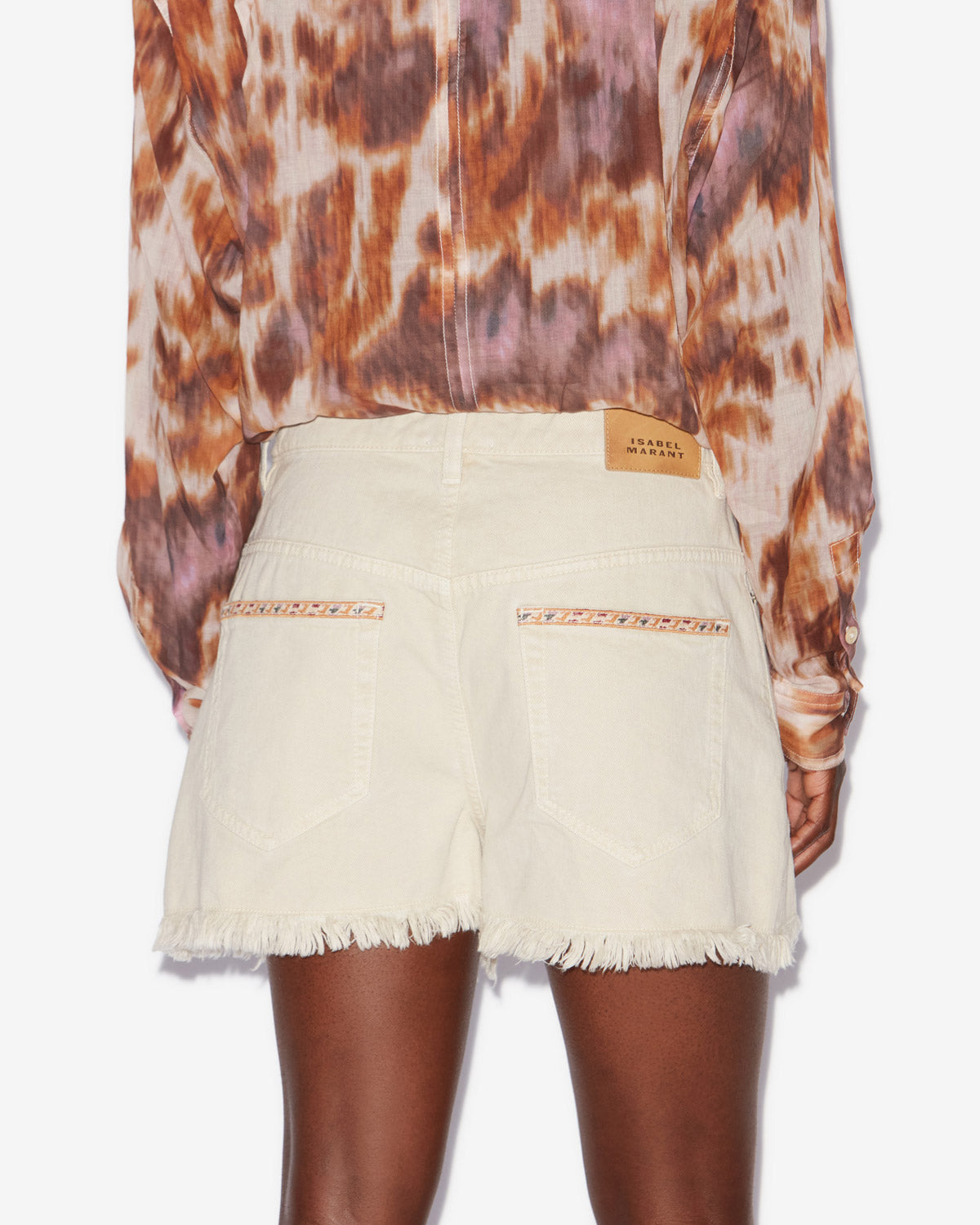 Lesia short embroidered denim shorts - Ecru - Woman - 4