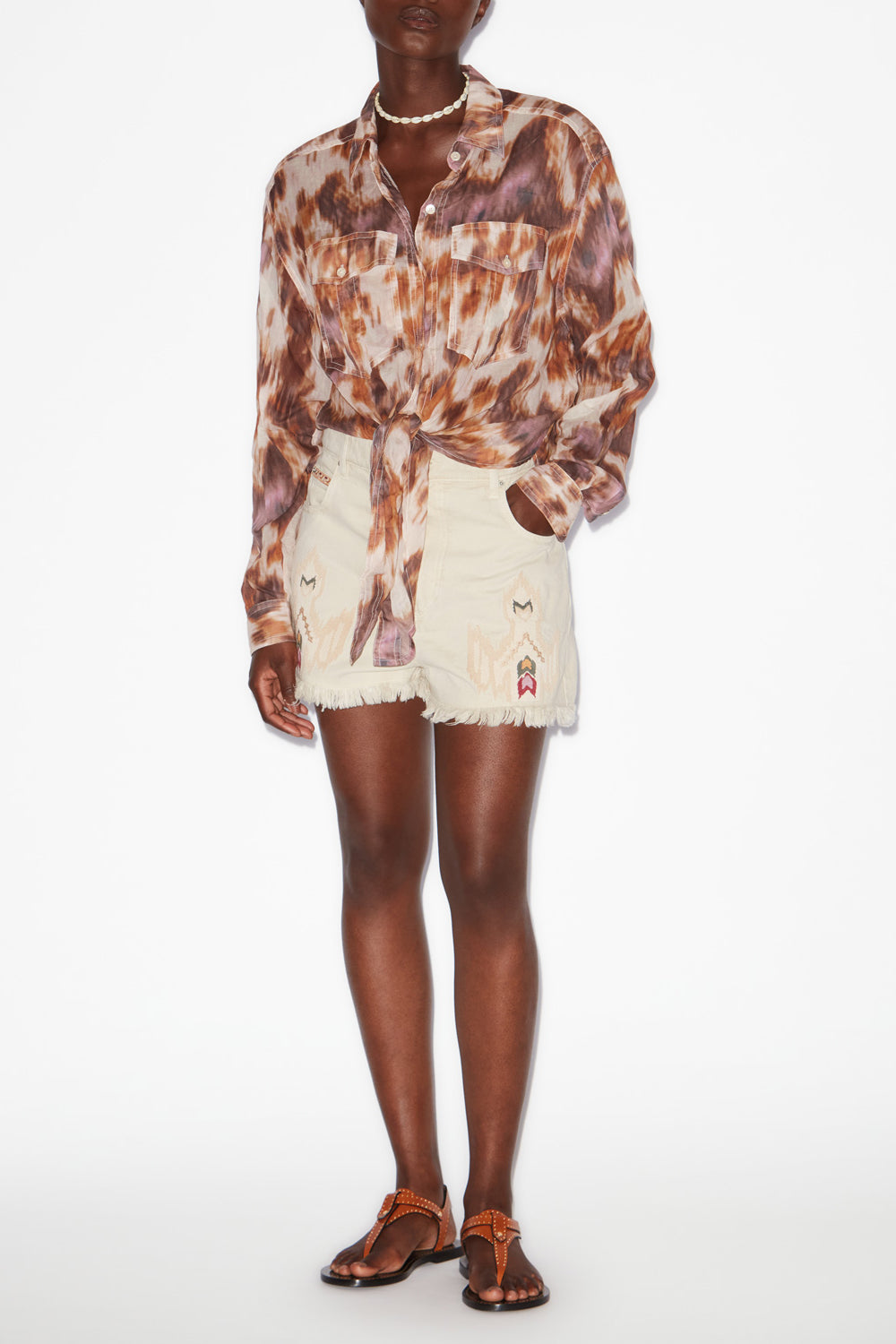 Lesia short embroidered denim shorts - Ecru - Woman - 2