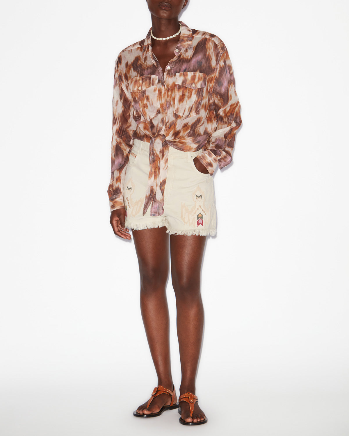 Lesia short embroidered denim shorts - Ecru - Woman - 1