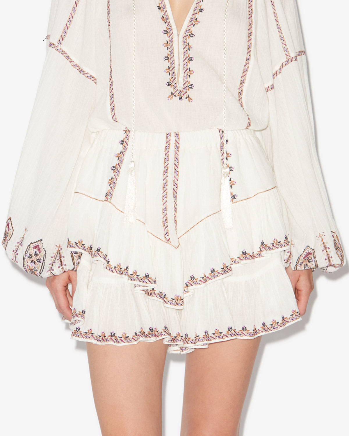 Jocadia ruffled embroidered gauze shorts - Ecru-ochre - Woman - 3