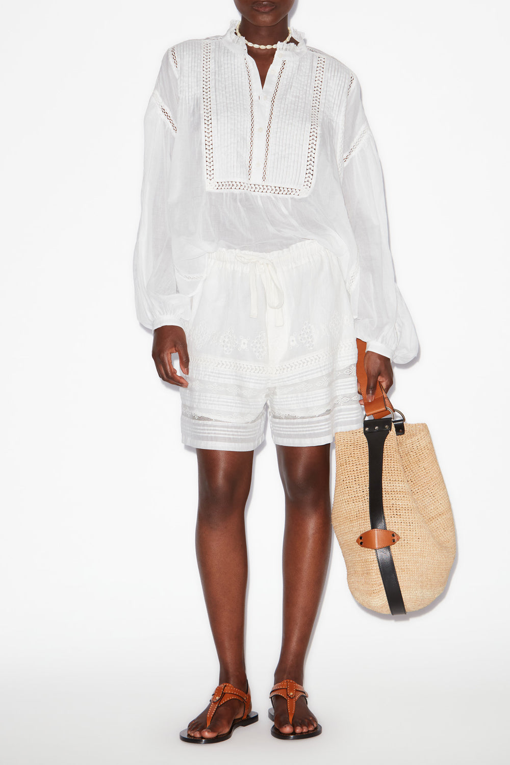 Short court damina en voile de coton ouvragé - Blanc - Woman - 2