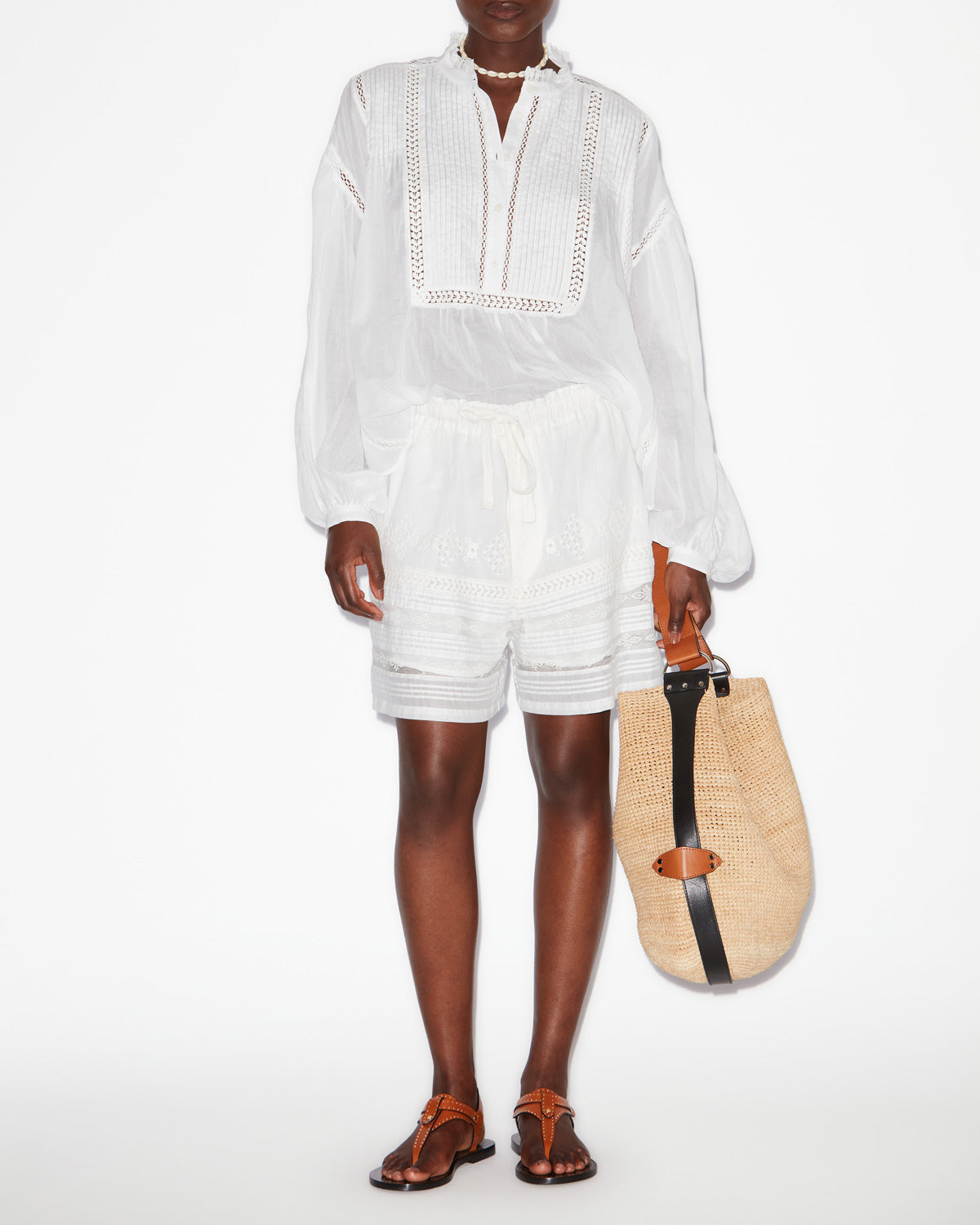 Damina short elaborate cotton voile shorts - White - Woman - 1