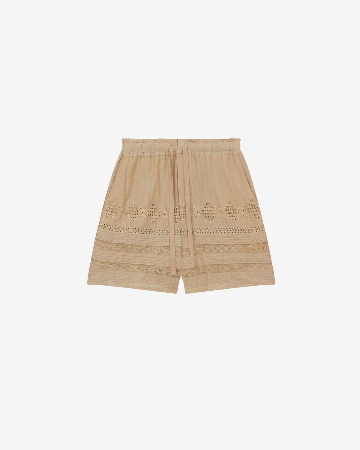 Shorts corti damina in voile di cotone finemente lavorato - Light khaki - Woman - 5