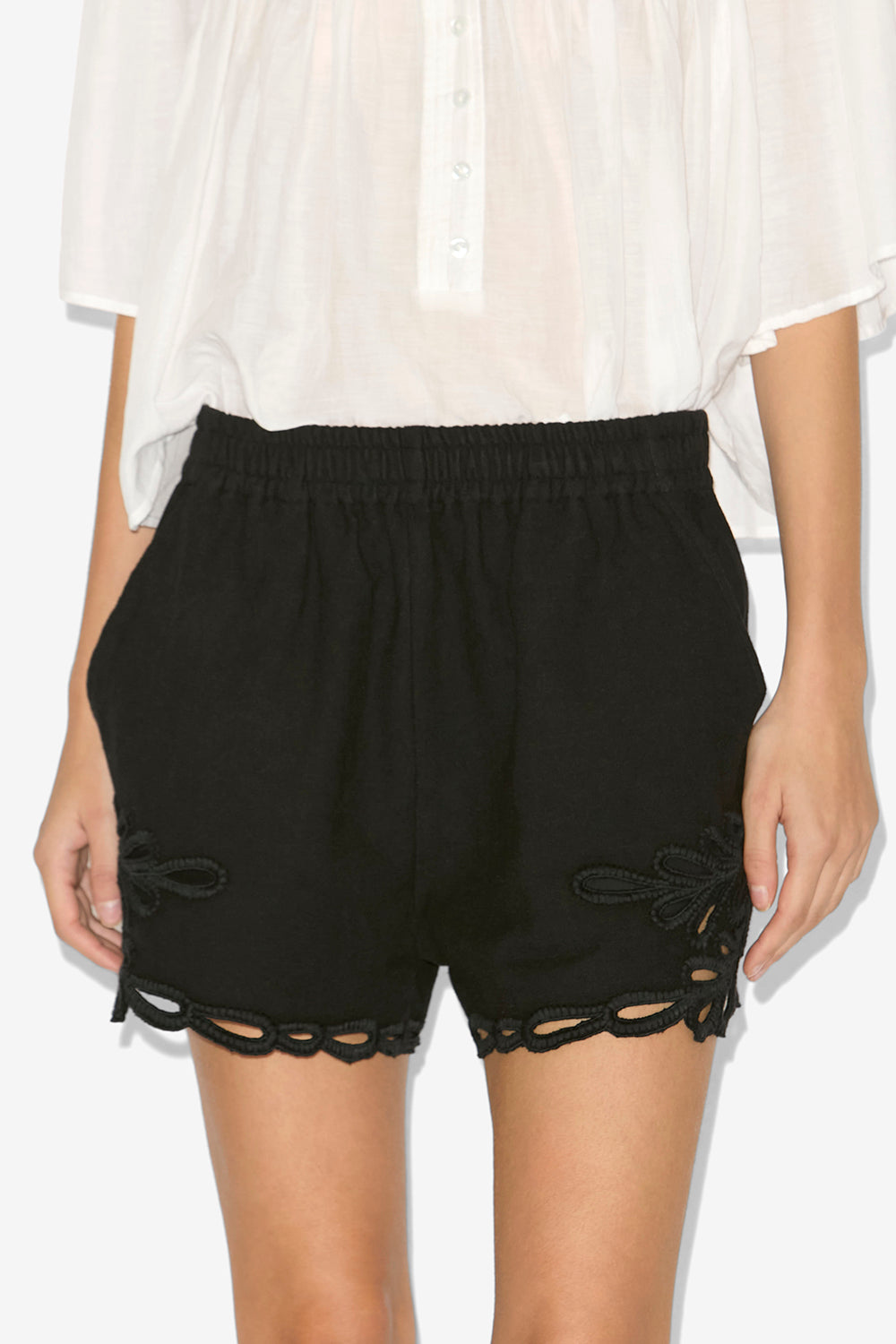 Short court safa à broderies ajourées - Noir délavé - Woman - 4