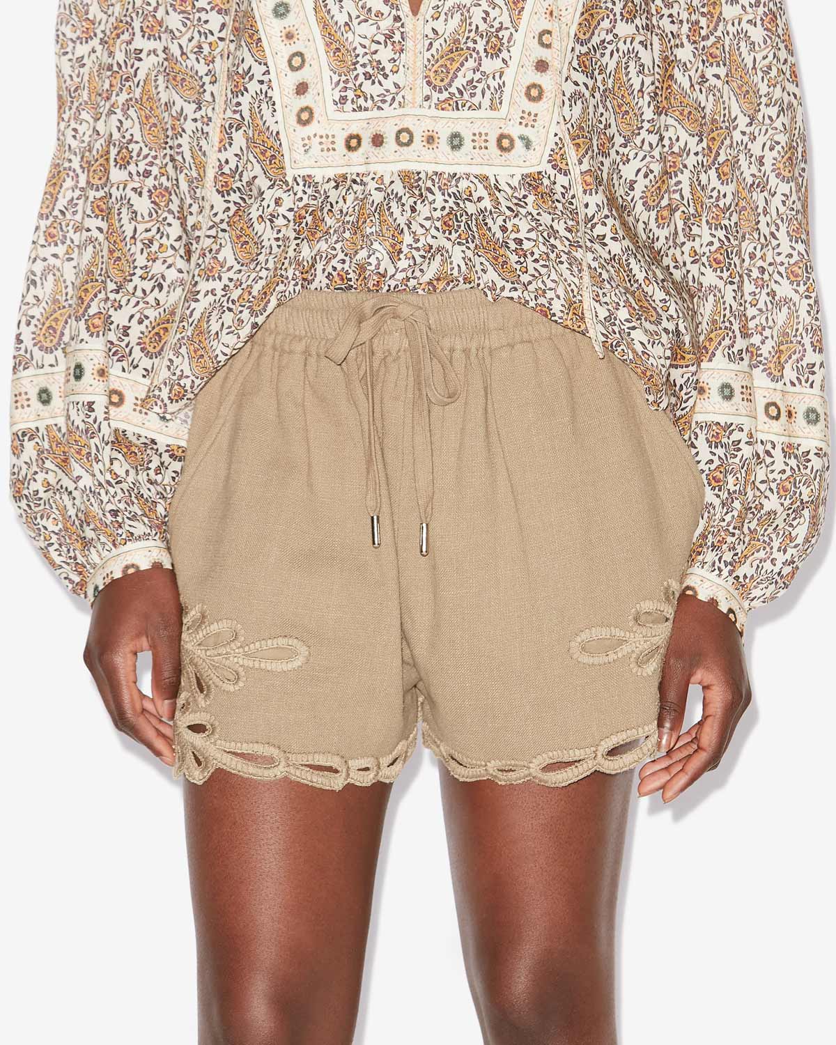 Short court safa à broderies ajourées - Clair kaki - Woman - 3