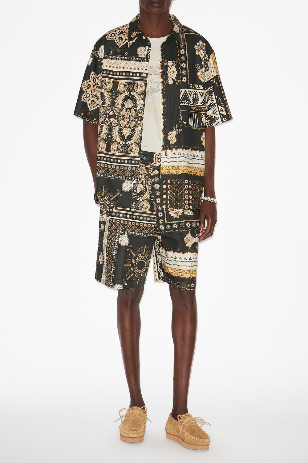 Gregorian printed cotton shorts - Black-ochre - Man - 2