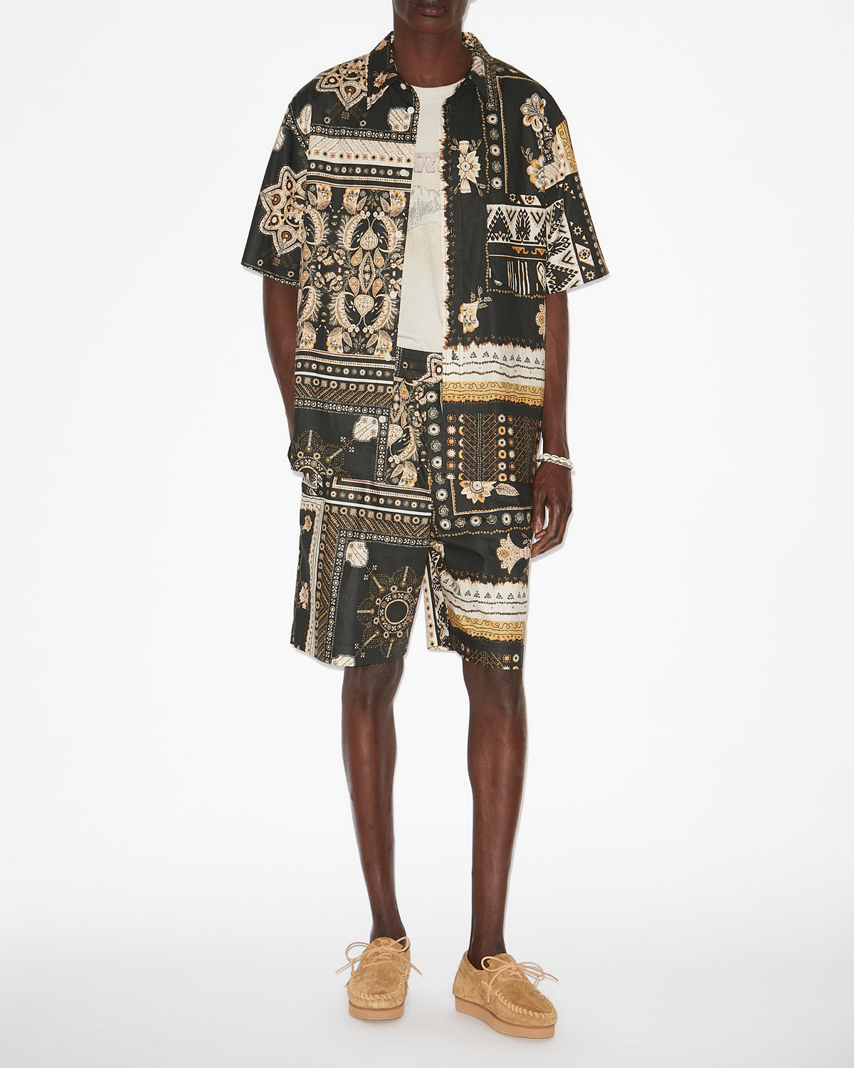 Gregorian printed cotton shorts - Black-ochre - Man - 1