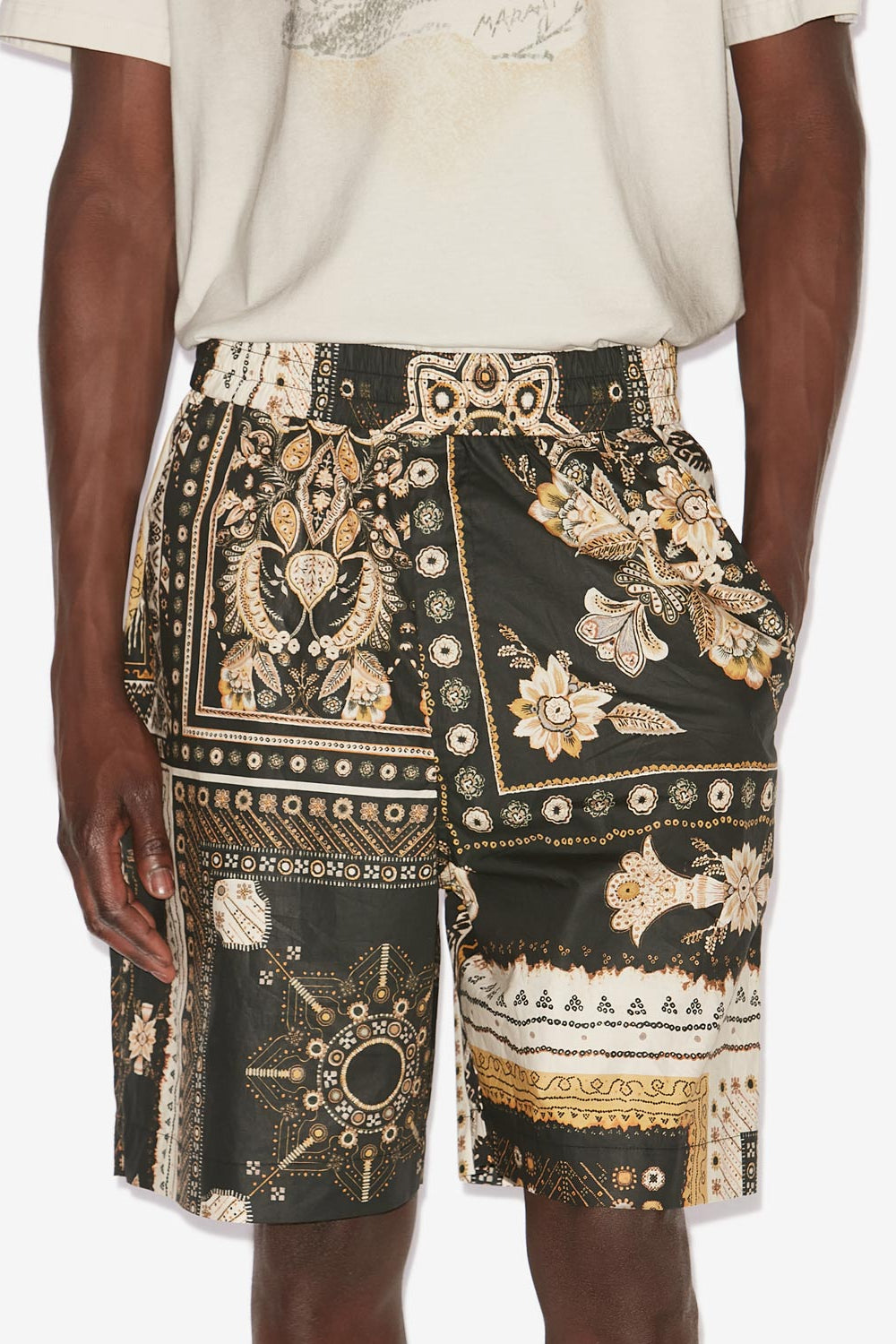 Gregorian printed cotton shorts - Black-ochre - Man - 4