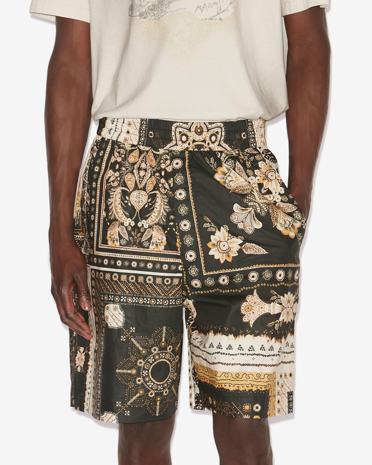 Gregorian printed cotton shorts - Black-ochre - Man - 3