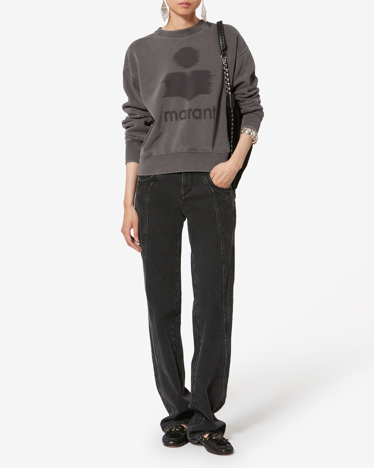 Mobyli cotton sweatshirt with logo - Anthracite - Woman - 1