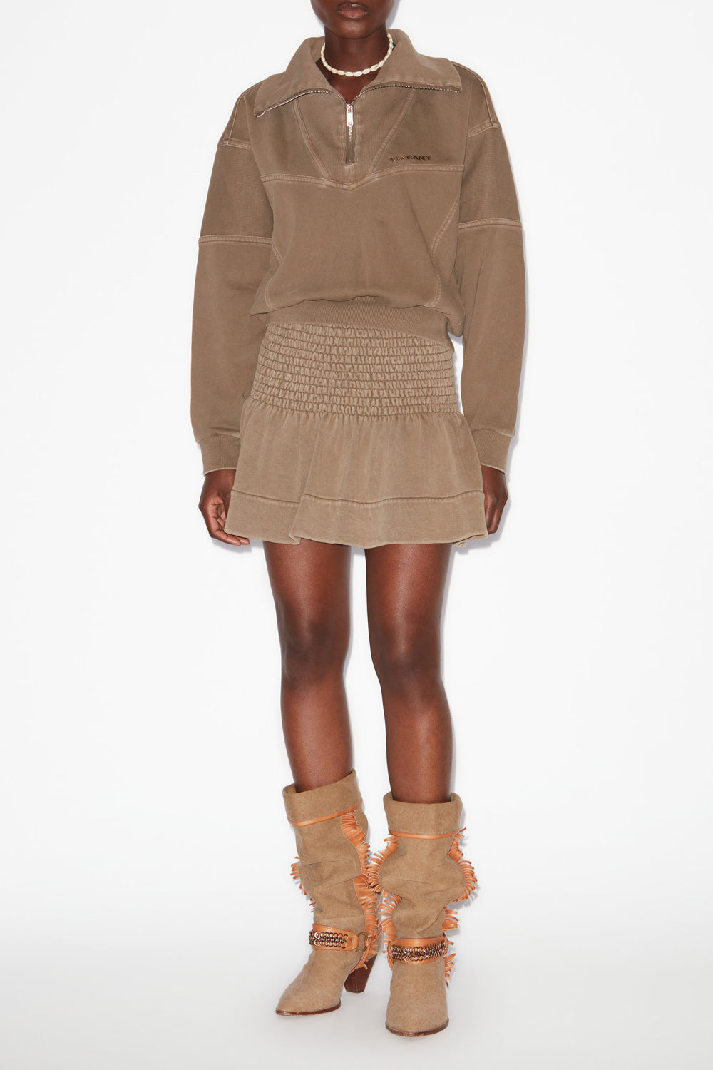 Sweatshirt yaele en jersey délavé surpiqué - Kaki - Woman - 2