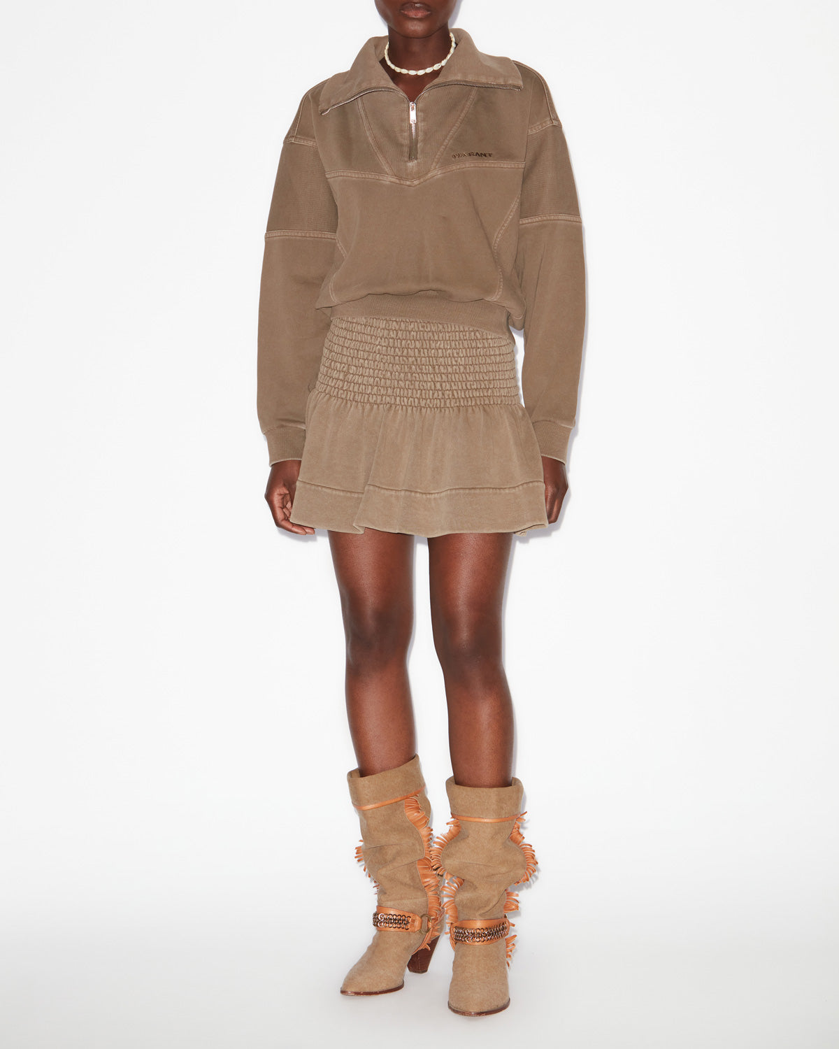 Yaele faded topstitched jersey sweatshirt - Khaki - Woman - 1